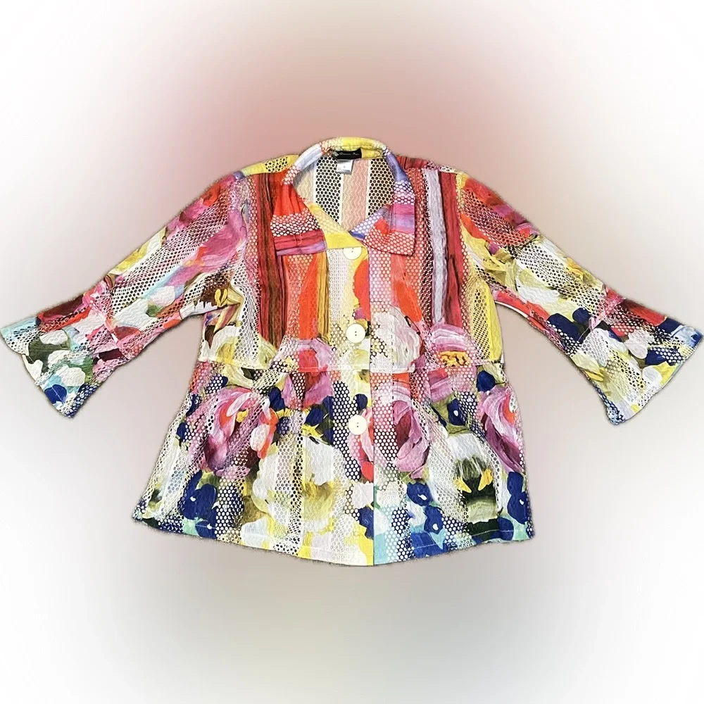 Damee Textured Printed Mesh Blouse Jacket size S - Picture 8 of 16